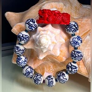 CERAMICS + CINNABAR PIXIU NATURAL BRACELET size 7”